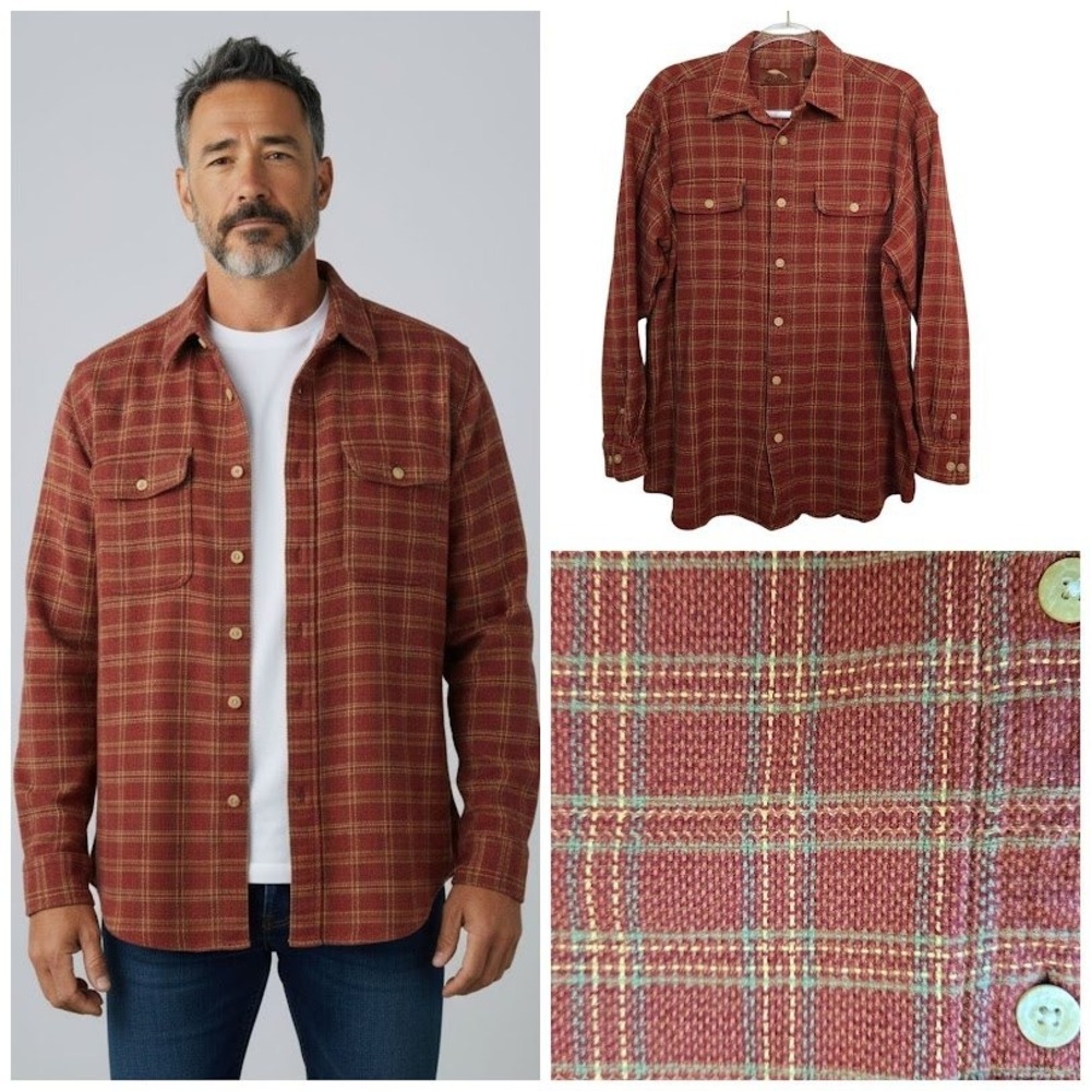 Bob Timberlake Plaid Long‎ Sleeve Button Up Shirt Men's Size L Red Yellow